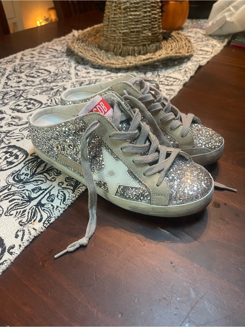 Golden Goose Silver Glitter Star Lace-Up Sneakers